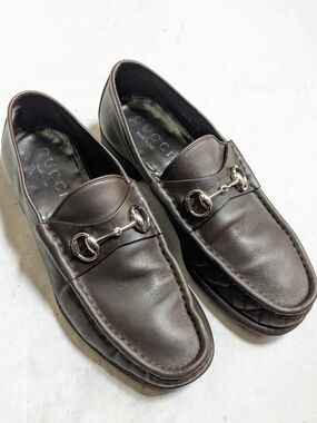 Gucci Brown Leather Horsebit Loafers - Men 9 D Slip Ons